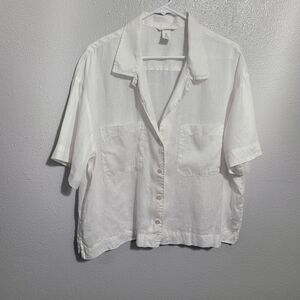 H&M White 100% Linen Boxy Shirt